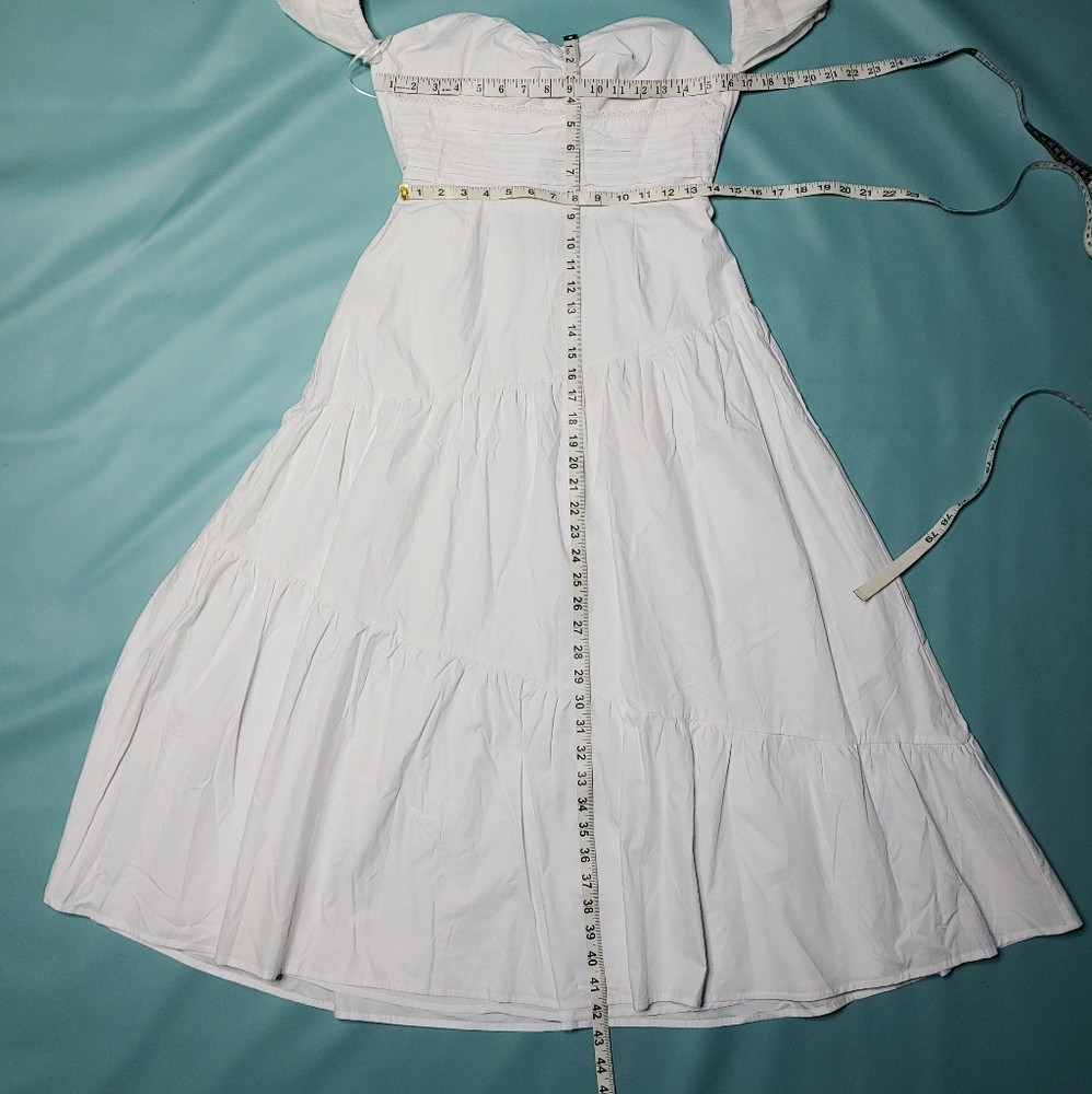 Hello Molly White Off-Shoulder Tie Back Tiered Midi Dress - Picture 4 of 7